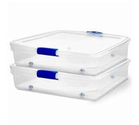 Homz Quart, Clear, Stackable, 2-Pack, Plastic Resin, Blue Latch, 56 QT