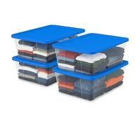 Homz Snaplock Clear Storage Bin with Lid, Small-12 Quart, Blue, 4 Pack