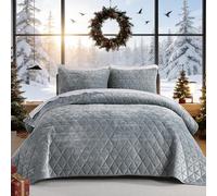 Homzard Velvet Quilts Queen Size, Smoky Green Velvet Comforter Set Queen Size, Luxurious Soft Bedspreads for Bed, Plush Lightweight Bedding Sets for All Season