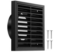 Hon&Guan 100mm Black Louvred Wall Vent Grille 4 Inch External Air Vent Cover with Flyscreen for Tumble Dryer, Extractor Fan, Garage, Bathroom, Kitchen, Exterior Walls, Attic