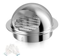 Hon&Guan 100mm Bull Nose External Vent 304 Stainless Steel 4 Inch Extractor Fan Vent Grille with Louvres Flyscreen and Gloves Round Air Vent Covers for Wall