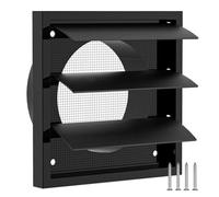 Hon&Guan 100mm Gravity Grille Air Vent for External Wall with Insect Screen | 4 Inch Black Weatherproof Louvered Vent with Backdraught Shutter Flap for Tumble Dryer, Bathroom Extractor Fan - 142 x 142mm