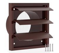 Hon&Guan 100mm Gravity Grille Air Vent for External Wall with Insect Screen | 4 Inch Brown Weatherproof Louvered Vent with Backdraught Shutter Flap for Tumble Dryer, Bathroom Extractor Fan - 142 x 142mm