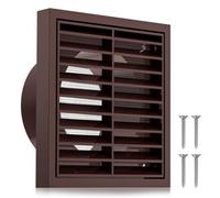 Hon&Guan 100mm Weatherproof Louvred Wall Vent Grille with Insect Screen | 4 Inch ABS Brown Interior Exterior Air Vent with Screws for Tumble Dryer, Bathroom Extractor Fan, Kitchen - 140mm x 140mm