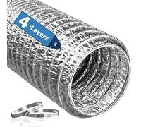 Hon&Guan 102mm Flexible Aluminium Foil Ducting 2m - 4 Layer Thickened, Heat-Resistant, Silver, 4 Inch Air Ducting Hose for Cooker Hood, Extractor Fan, Tumble Dryer