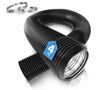 Hon&Guan 4 inch Aluminum Foil Flexible Vent Ducting Hose Max. Length 3m, Hose Pipe 100mm with 2 Clamps for Portable AC, Dryer, Cooker Hood, Extractor Fan (Black)