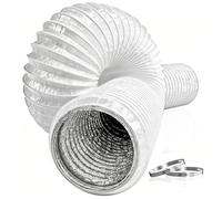 Hon&Guan Thickened 125mm 2m Flexible Aluminium Foil Air Ducting White | 5 Inch Heating & Ventilation Hose Pipe with 2 Stainless steel clamps for Extractor Fan, Cooker Hood, Grow Tent, Heater