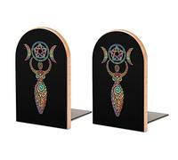 Hon-Lally Wicca Wiccan Triple Moon Gaia Themed Pattern Wood Bookends Decorative Bookend Non-Skid Office Book Stand for Books Office Files Magazine