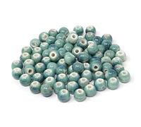 Honbay 100PCS 10mm Ceramic Beads Handmade Porcelain Flower Round Beads Spacer Beads with 1PCS Drawstring Bag for Jewelry Making and DIY Crafts (Jade Green)
