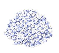Honbay 100PCS 10mm Ceramic Beads Porcelain Flower Round Beads Spacer Beads Loose Beads with 1PCS Drawstring Bag for Necklaces Earrings Bracelets Making DIY Crafts (Blue Flower)