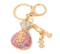 HONBAY 1pcs Money Bag Keychain Sparkling Crystal Rhinestones Key Chain Keyring, Pink, Medium