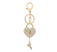 HONBAY 1PCS Rhinestone Heart Lock Keychain with Key Sparkling Love Keyring Decoration in A Box for Bag Purse Wallet Handbags Backpack, Gold