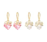 Honbay 2 Pairs of Cute Sweet Love Heart Bowknot Dangle Drop Earrings Alloy Sparkly Austrian Crystal Heart Charms Pendant Hoop Earrings Cubic Zirconia CZ Huggie Hoop Earrings Wedding Bridal Jewelry