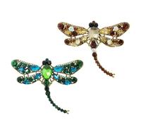 Honbay 2PCS Sparkling Rhinestones Dragonfly Brooch Pins Antique Alloy Cute Animal Dragonfly Brooches Big Odonate Breastpin Lapel Pins Hat Scarf Shawl Sweater Cardigan Clips