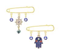 Honbay 2PCS Turkey Evil Eye Tassel Brooches Enamel Safety Pins Good Luck Devil's Eye Lapel Pins