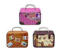 Honbay 3PCS Mini Suitcase Candy Boxes Small Tin Plate Gift Box Rectangular Coin Storage Container with Hinged Lids for Travel Party Wedding Decorations (3 Styles)