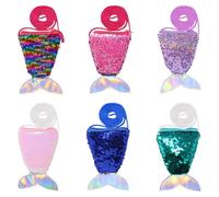 Honbay 6PCS Glitter Sequins Mermaid Tail Coin Purse Small Sequin Zipper Coin Wallet Pouch Mini Crossbody Shoulder Bag Mermaid Party Favors, Multicolor, Mermaid Tail