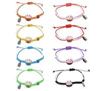 Honbay 8PCS Cute Lucky Cat Bracelets Adjustable Maneki Neko Braided Bracelets with Ceramic Beads Kawaii Jewelry for Men Women Teen or Birthday Gift (8 Color)