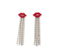 Honbay Fashionable Sparkling Sexy Lip Tassel Earrings Crystal Embellished Novelty Earrings, Metal, crystal