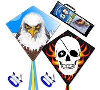 HONBO Diamond kites for kids &adults, kite for children,beginner kite for beach trip,70X80cm (SKULL) (SKULL+EAGLE)