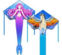 HONBO Large Mermaid Kites for Kids & Adults, Easy to Fly Delta Kite, Beginner Kites for Girls &Boys, Pegasus Beginner Kite for Kids,(Mermaid+Pegasus)