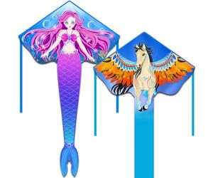 HONBO Large Mermaid Kites for Kids & Adults, Easy to Fly Delta Kite, Beginner Kites for Girls &Boys, Pegasus Beginner Kite for Kids,(Mermaid+Pegasus)