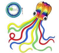 HONBO Large Octopus Kites for Kids & Adults,Big Kites for Beginners, Kite String Spool for Adults and Kids,Kite String Reel with Bearing Structure, Foldable Handle,1000ft Line (Octopus with reel)