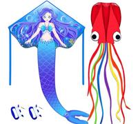 HONBO Mermaid & Octopus Kite for Kids & Adults, Easy to Fly Delta Beginner Kite