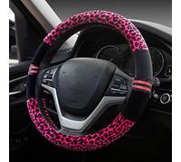 HONCENMAX Plush Vehicle Steering Wheel Cover Quality Comfy Winter Soft Car Steering Wheel Protector Universal Diameter 38cm(15") Leopard Print Pink