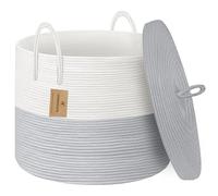 HONCESTA 18" X 14" Large Storage Basket With Lid, Cotton Rope Woven Bin for Living Room, Kids Toy Storage, Tall Wicker Laundry, Blankets and Pillows Organizer