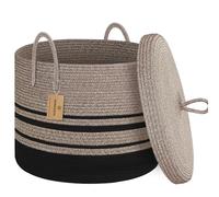 HONCESTA Extra Large Woven Storage Basket with Lid, 20" X 15" Wicker Blanket Bin, Tall Rope Toy Basket with Cover, Baby Laundry Hamper