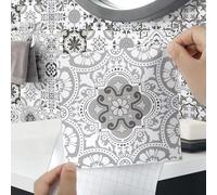 Honcet 24pcs Tile Stickers for Bathroom, Stick on Tiles Kitchen Grey, Vinyl Self Adhesive Wall Tiles Moroccan Waterproof, Peel and Stick Wall Mosaic 15x15cm