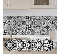 Honcet 50 Pcs Tile Stickers for Bathroom, Viny Self Adhesive Wall Tile Black and White, Stick on Tiles Kitchen Backsplash Peel and Stick Moroccan 15x15cm