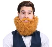 Honcloud Men's Curly Realistic Fake Beard for Halloween and Cosplay Costume Party, Ginger, One Size