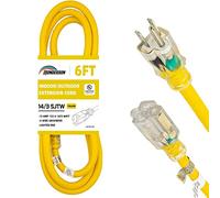 HONDERSON Cable de extensión de 30 pies 14/3 iluminado para exteriores, calibre 14, 3 clavijas, SJTW, cable de extensión amarillo resistente con enchufe de 3 clavijas para mayor seguridad, listado UL