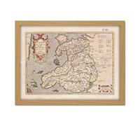 Hondius 1633 Welsh Latin Early Map Wales Cymru Artwork Framed Wall Art Print 18X24 Inch