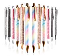 HondoKet 12 PCS Glitter Ballpoint Pens Rose Gold Click Ballpoint Pen Metal Glitter Pen Retractable Black Ink Medium Point Pens