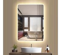Hondony 50×70cm Bluetooth Square Bathroom Mirror with LED Lights | Wall-Mounted Vanity Mirror with Touch Switch, 3 Dimmable Light Colors, Anti-Fog & Backlit Design for Modern Bathrooms