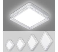Hondony Ceiling Lights 18W, 6500K Super Bright Crystal Square LED Ceiling Light, IP45 Waterproof Bathroom Light, for Office, Living Room, Bedroom, Kitchen, Hallway, Porch