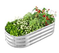 Hondony Steel Raised Beds for Garden, Outdoor Elevated Planter Box, Easy-to-assemble, for Growing Flowers, Herbs and Vegetables, Silver, 120 * 60 * 30