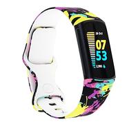 honecumi Charge 5 Straps Compatible with Fitbit Charge 5 Sport Watch Bands Wrist Strap for Men Women Silicone Pattern Colorful Floral Watch Strap Bracelet Wristband Replacement Accessories Small Band