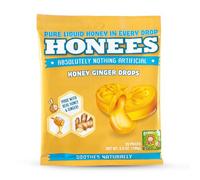 Honees Filled Honey Ginger Drops, Natural Cough Drops- Pure Ginger Sore Throat Relief - Nothing Artificial -Throat Coat Lozenges, Natural Cough Suppressant, Non-GMO (1 Pack - 20 Drops)