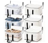 Honeier Clothes Bags Storage, 120L Clear Storage Bags with Zipper & Handle & Tag Pocket, Foldable Moving Bags for Wardrobe, Bedding, House Moving, Travelling (6 Pack, 60x50x40cm)