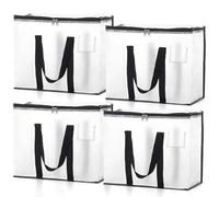 Honeier Clothes Bags Storage, 40L Clear Storage Bags with Zipper & Handle & Tag Pocket, Foldable Moving Bags for Wardrobe, Bedding, House Moving, Travelling (4 Pack, 46x23x38cm)