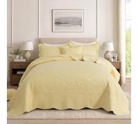 HoneiLife California King Quilt 5-Piece - Oversized King Bedspreads 128x120, Cal King Quilt Sets,Rustic Bedding Sets King Size,Reversible Coverlets Lightweight Bed Cover for All Season Use-Yellow