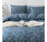 HoneiLife Duvet Cover Set - 100% Cotton Herbs Pattern Comforter, Soft and Breathable Bedding Set with Zipper Closure & Corner Ties, 3pcs(1Duvet Cover+2 Pillow Case)-Blueblack, King