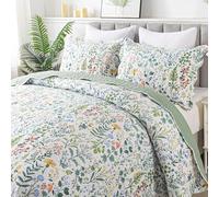 HoneiLife Floral Quilt King Size - 3 Pieces Microfiber Quilt Sets Lightweight Bedspreads Wildflower Coverlets Retro Bed Cover King Quilt Bedding Set All Season Quilts