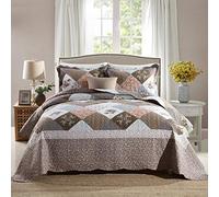 HoneiLife Quilt Set King Size - 3 Piece Microfiber Quilts Reversible Bedspreads Patchwork Coverlet Floral Bedding Set All Season Quilts- Splicing Mocha Rose,King Size