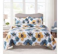 HoneiLife Quilt Set Queen Size - 3 Piece Microfiber Reversible Bedspreads Patchwork Coverlets Floral Bedding Set All Season - Splash-Ink Painting