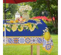 Honellaty Blue Lemon Outdoor Tablecloth with Umbrella Hole and Zipper, Spill Proof Wrinkle Free Polyester Table Cloth for Outdoor Picnic 60" x 102" Rectangle